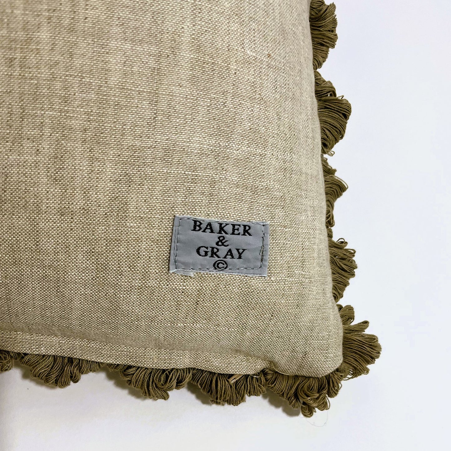 Cushion - Beetle Road in Savannah with Fan Edge Trim and Linen reverse