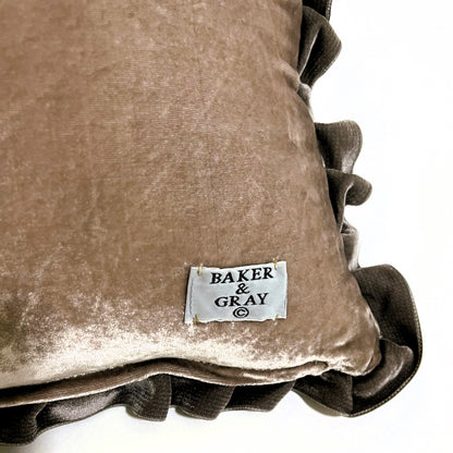 Cushion - Wild Vine & Bee in Cashmere & Metal Thread with Pleated Velvet Trim and Velvet reverse